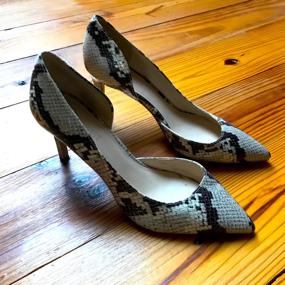 Nine West Beige Black Neutral Snakeskin Stiletto Heels, EUC, 8